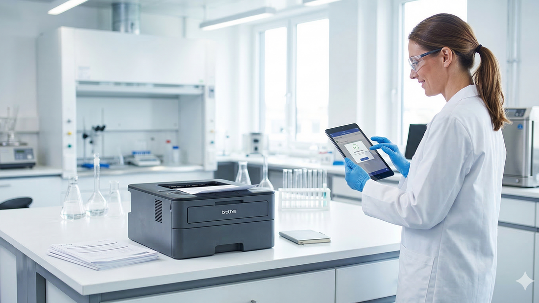 A brother HLL2405W monochrome laser printer used in a lab and research environment