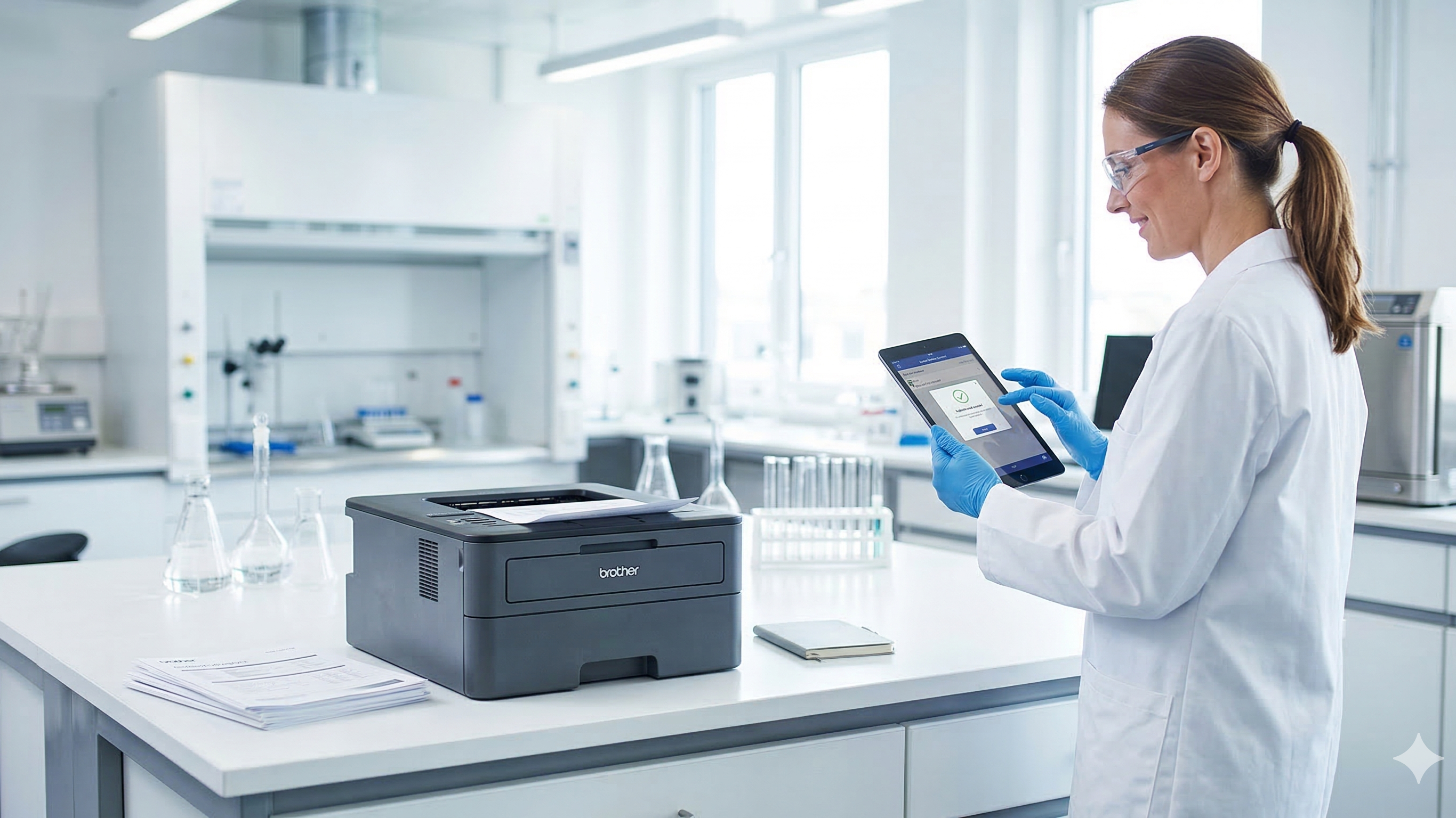 A brother HLL2405W monochrome laser printer used in a lab and research environment