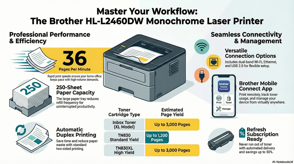 Brother HL-L2460DW Wireless Duplex Monochrome Laser Printer